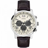Guess Chronograph Quartz White Dial Brown Leather Strap Watch For Men - W0380G1 Buy Now By Guess