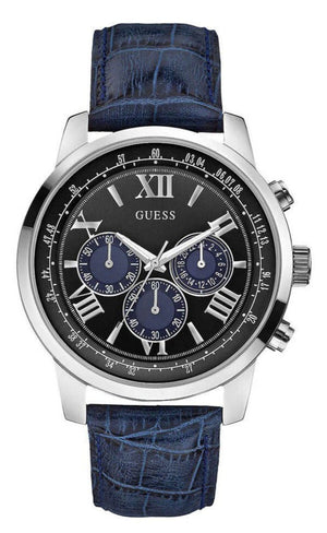 Guess Horizon Chronograph Quartz Black Dial Blue Leather Strap Watch For Men - W0380G3 Buy Now By Guess