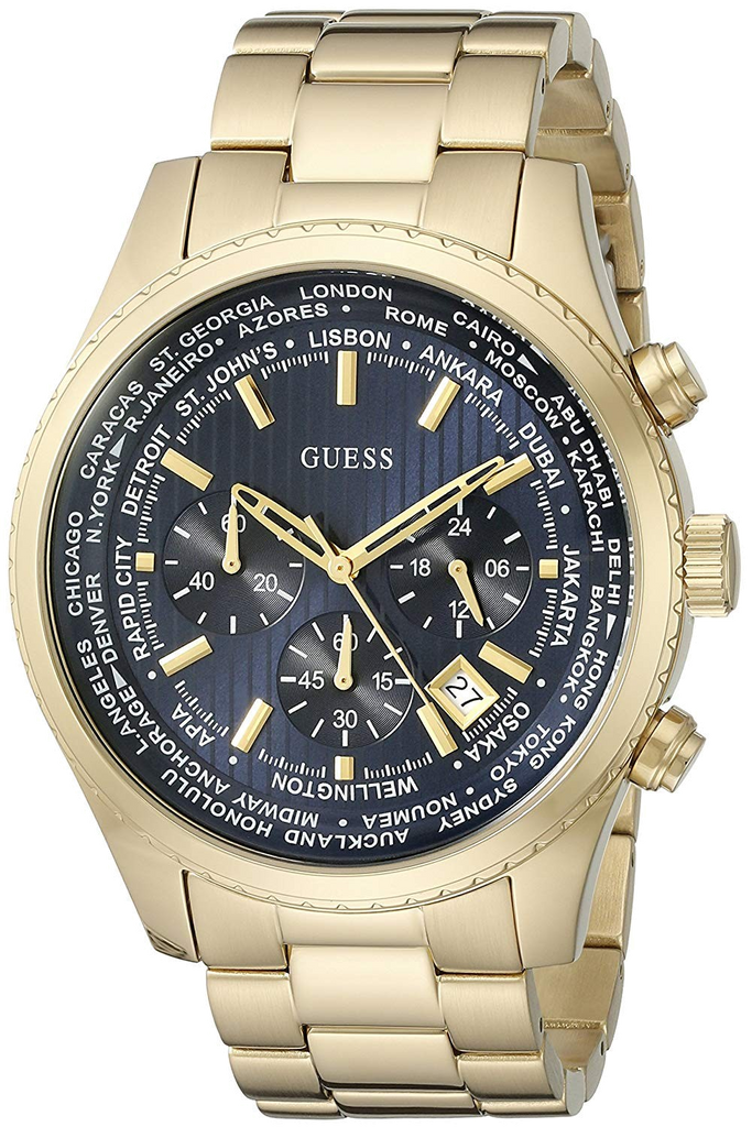 Guess Multifunction Black Dial Gold Steel Strap Watch for Men - W0602G1 Buy Now By Guess