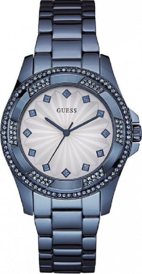Guess Pinwheel Analog Silver Dial Blue Steel Strap Watch for Women - W0702L1 Buy Now By Guess