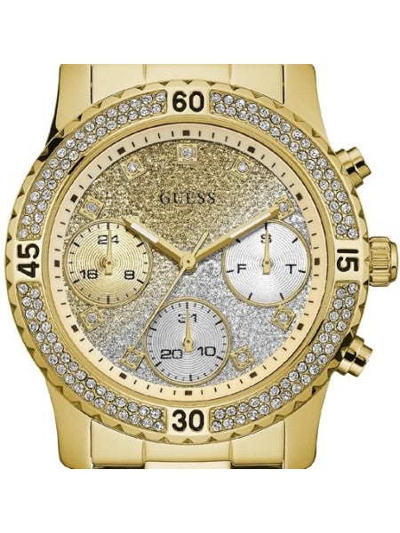 Guess Confetti Diamonds Silver Dial Gold Steel Strap Watch for Women - W0774L5 Buy Now By Guess