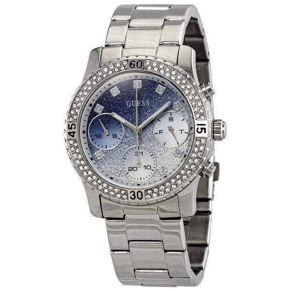 Guess Confetti Diamonds Blue Dial Silver Steel Strap Watch for Women - W0774L6 Buy Now By Guess