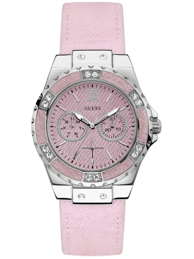 Guess Limelight Quartz Diamonds Pink Dial Pink Denim Strap Watch For Women - W0775l15 Buy Now By Guess