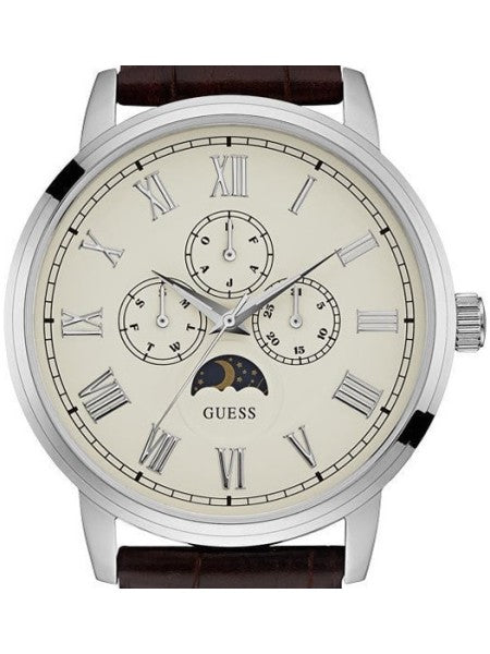 Guess Delancy Quartz White Dial Brown Leather Strap Watch For Men - W0870G1 Buy Now By Guess