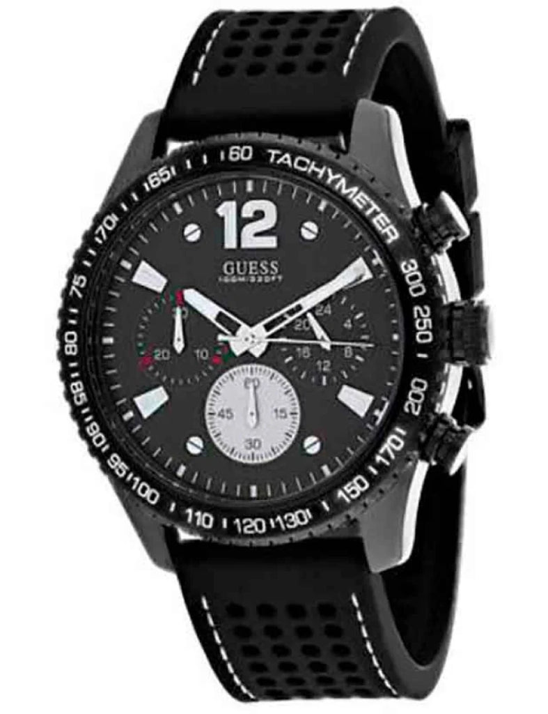 Guess Fleet Chronograph Black Dial Black Rubber Strap Watch for Men - W0971G1 Buy Now By Guess