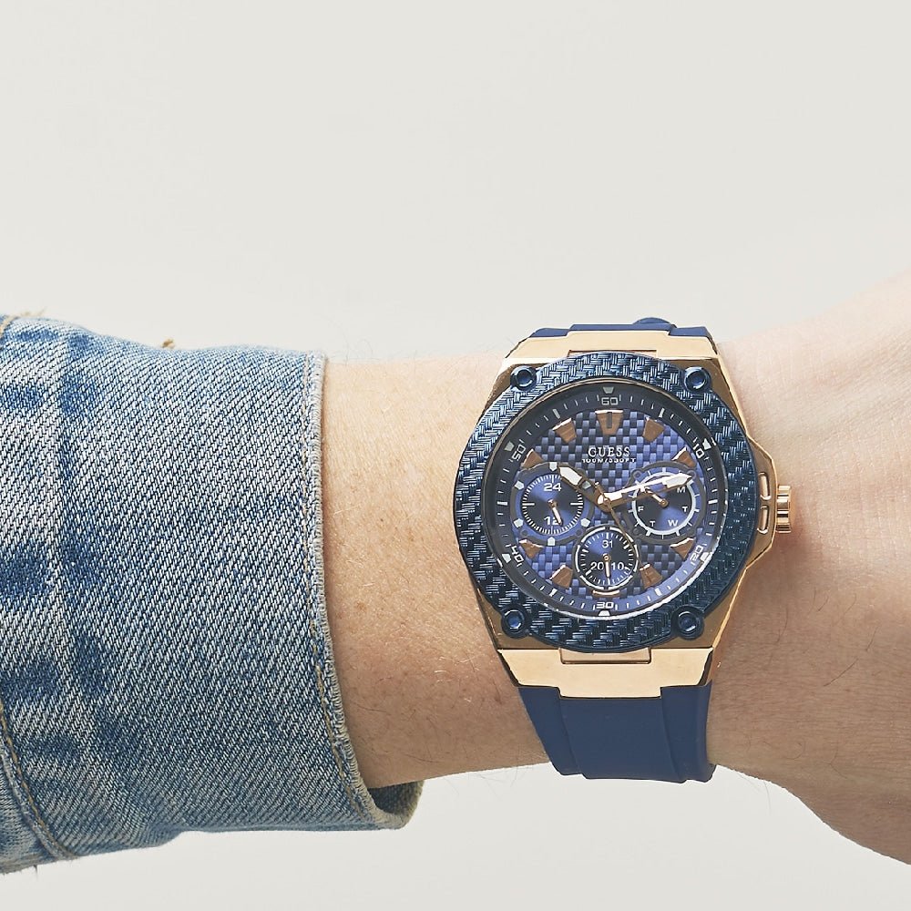 Guess Legacy Chronograph Blue Dial Blue Rubber Strap Watch For Men - W1049G9 Buy Now By Guess