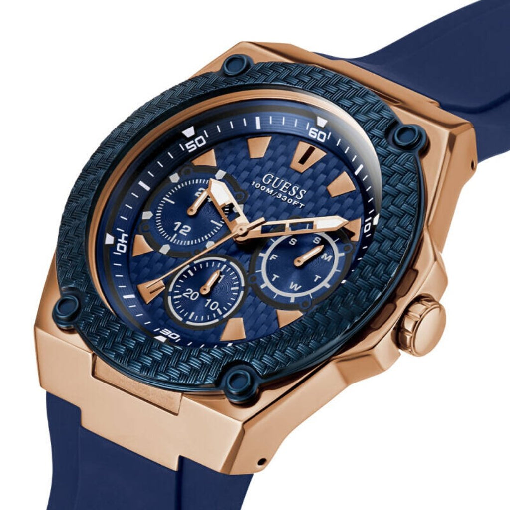 Guess Legacy Chronograph Blue Dial Blue Rubber Strap Watch For Men - W1049G9 Buy Now By Guess