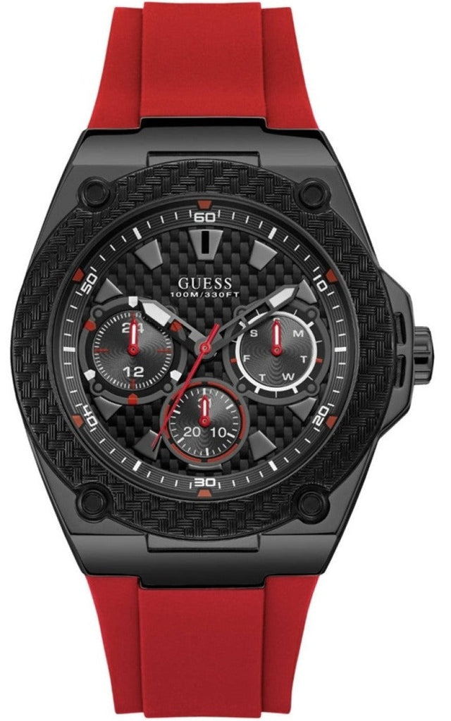 Guess Legacy Black Dial Red Silicone Strap Watch for Men - W1049G6 Buy Now By Guess