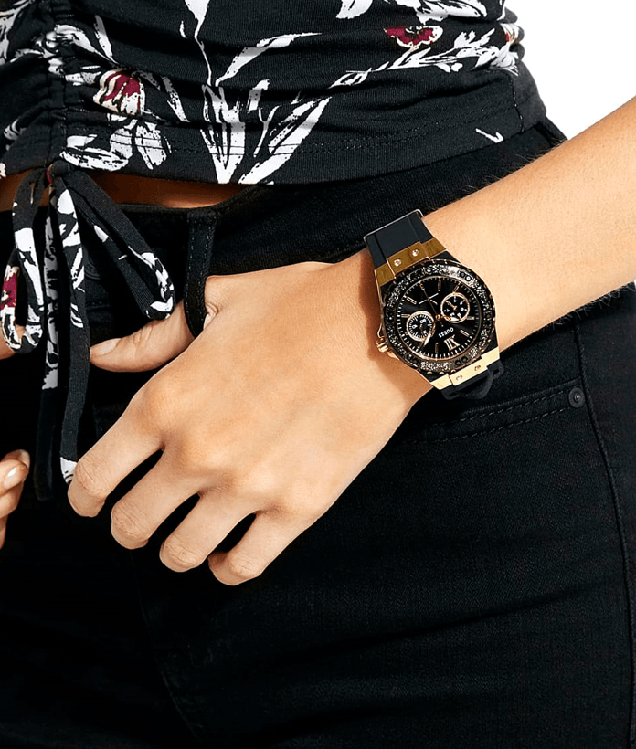 Guess Black Dial Black Rubber Strap Watch For Women - W1053L7 Buy Now By Guess