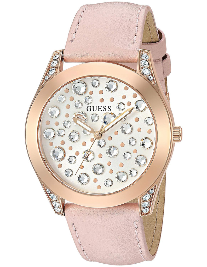 Guess Wonderlust Beige Dial Pink Leather Strap Watch for Women - W1065L1 Buy Now By Guess