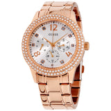 Guess Bedazzle Diamonds Silver Dial Rose Gold Steel Strap Watch For Women - W1097L3 Buy Now By Guess
