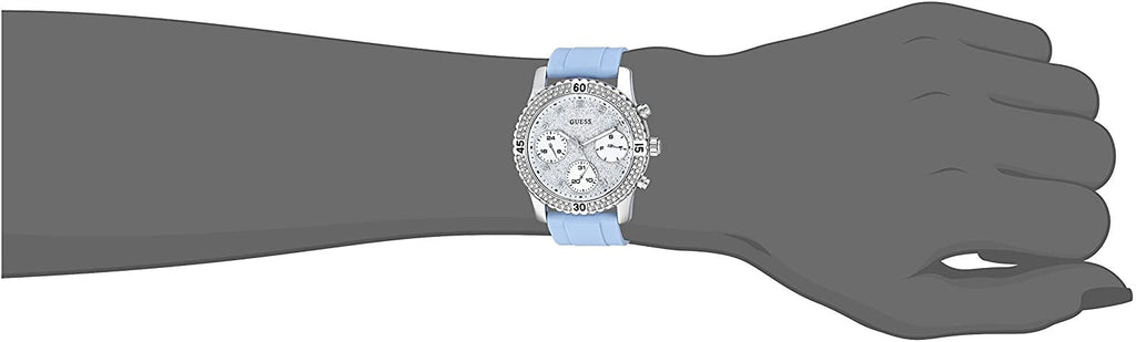 Guess Confetti Crystal Silver Dial Blue Rubber Strap Watch For Women - W1098L3 Buy Now By Guess