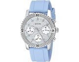 Guess Confetti Crystal Silver Dial Blue Rubber Strap Watch For Women - W1098L3 Buy Now By Guess