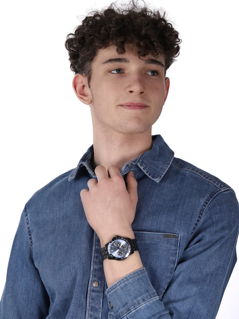 Guess Odyssey Quartz Blue Dial Gunmetal Steel Strap Watch For Men - W1107G5 Buy Now By Guess