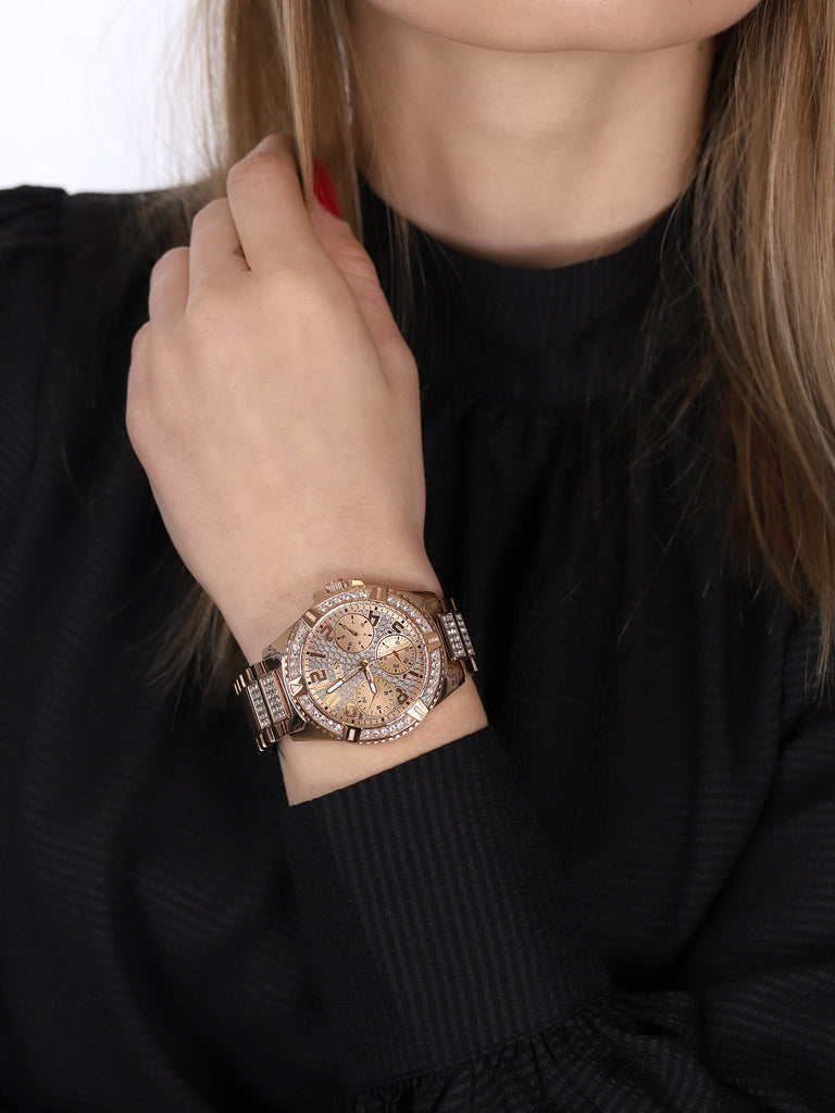 Guess Frontier Diamonds Rose Gold Dial Rose Gold Steel Strap Watch For Women - W1156L3 Buy Now By Guess