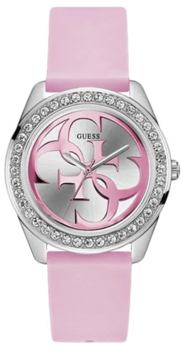 Guess G-Twist Diamonds Silver Dial Pink Rubber Strap Watch for Women - W1240L1 Buy Now By Guess