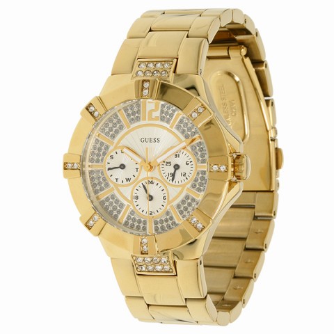 Guess Vista Diamonds Gold Dial Gold Steel Strap Watch for Women - W13573L1 Buy Now By Guess