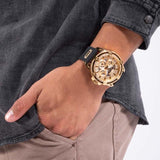 Guess King Quartz Crystals Gold Dial Black Silicone Strap Watch For Men - GW0537G2 Buy Now By Guess