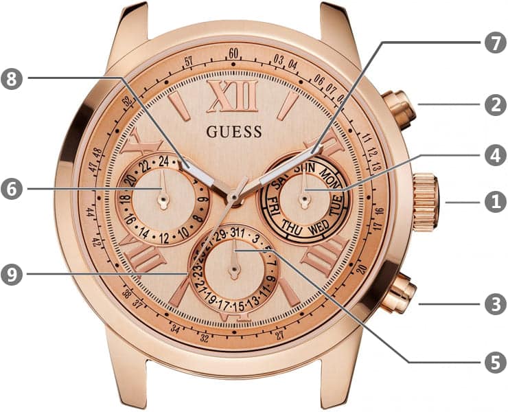 Guess Sunrise Quartz Rose Gold Dial Rose Gold Steel Strap Watch For Women - W0330L2 Buy Now By Guess