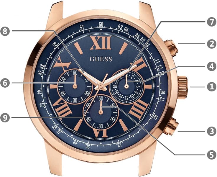 Guess Horizon Chronograph Blue Dial Blue Leather Strap Watch For Men - W0380G5 Buy Now By Guess