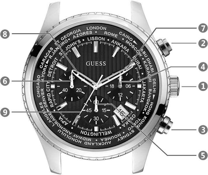 Guess Persuit Multifunction Black Dial Black Leather Strap Watch for Men - W0500G2 Buy Now By Guess