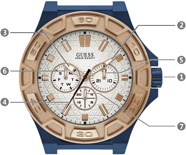 Guess Force Multi Function White Dial Blue Leather Strap Watch For Men - W0674G7 Buy Now By Guess