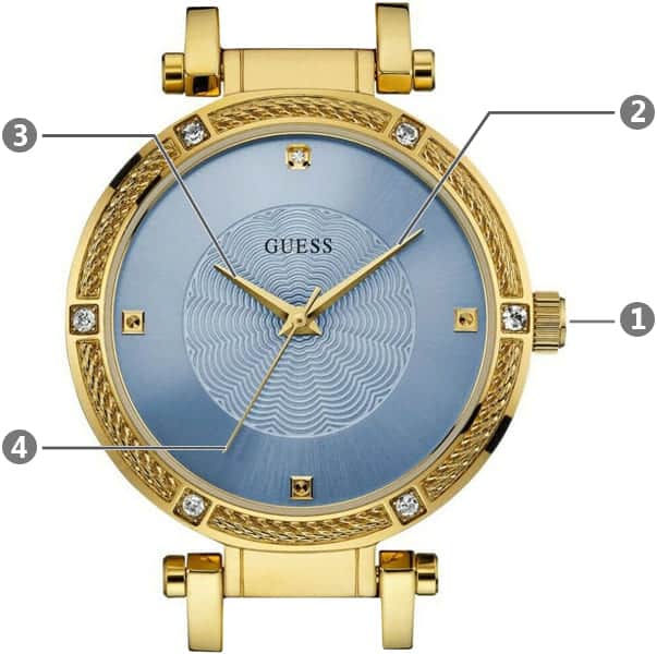 Guess Park Avenue Blue Dial Gold Steel Strap Watch For Women - W0695L2 Buy Now By Guess