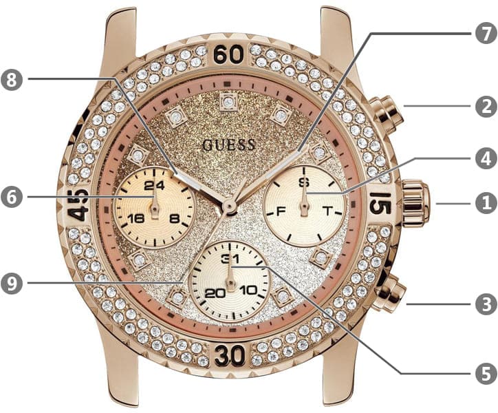 Guess Confetti Diamonds Gold Dial Blue Rubber Strap Watch For Women - W1098L6 Buy Now By Guess