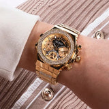Guess Fusion Chronograph Gold Dial Gold Steel Strap Watch for Women - GW0552L2 Buy Now By Guess