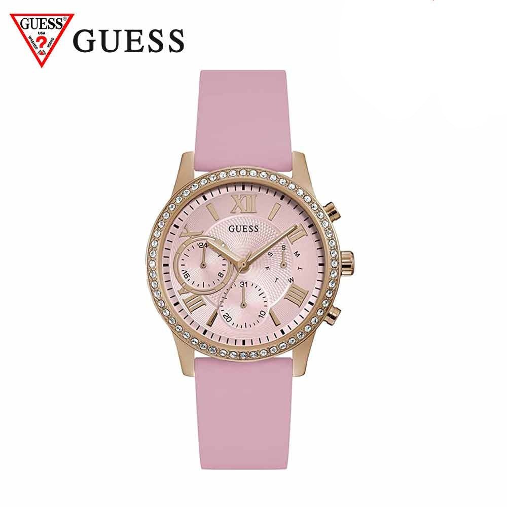 Guess Solar Rose Gold Dial Pink Rubber Strap Watch For Women - W1135L2 Buy Now By Guess