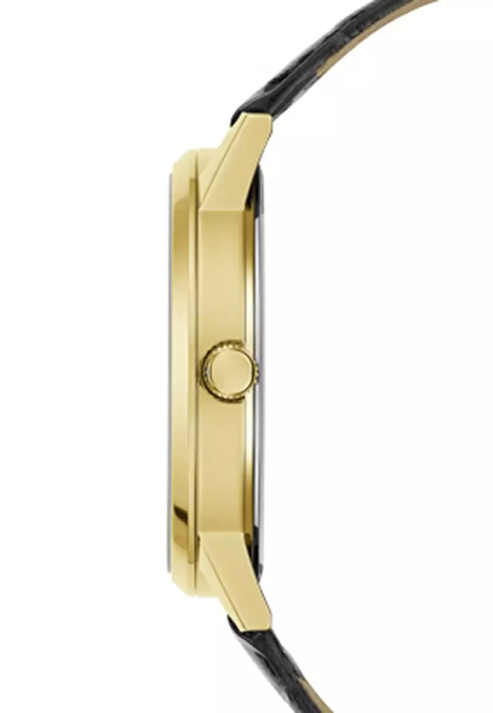 Guess Gadget Gold Dial Black Leather Strap Watch for Men - GW0570G1 Buy Now By Guess