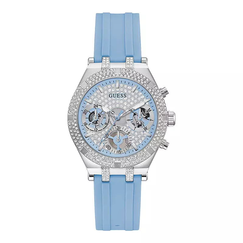 Guess Heiress Diamonds Blue Dial Blue Rubber Strap Watch for Women - GW0407L1 Buy Now By Guess