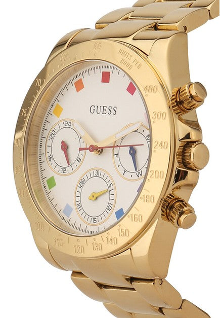 Guess Exclusive Multi Color White Dial Gold Steel Strap Watch for Women - GW0457L1 Buy Now By Guess