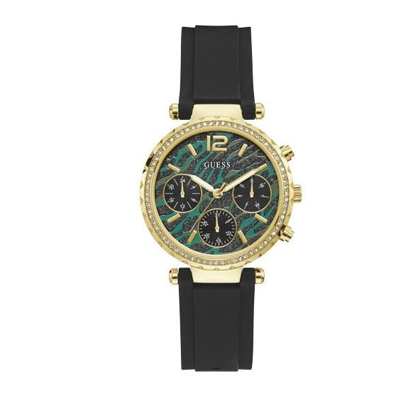 Guess Solstice Green Dial Black Rubber Strap Watch for Women - GW0113L1 Buy Now By Guess