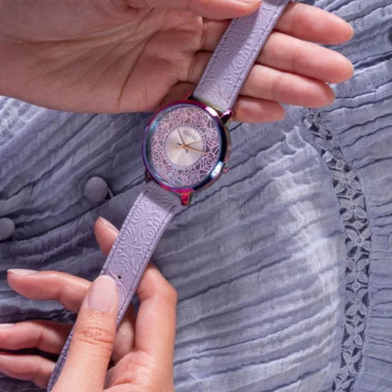 Guess Dahlia Analog Silver Dial Purple Leather Strap Watch For Women - GW0529L4 Buy Now By Guess