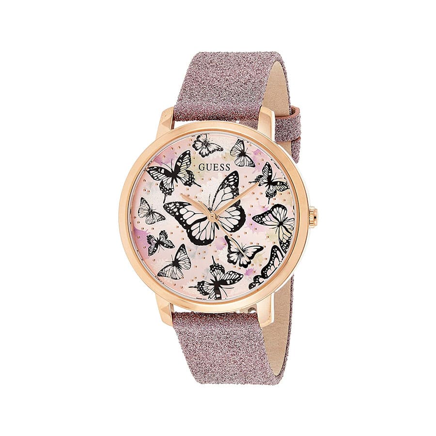 Guess Mariposa Pink Dial Pink Leather Strap Watch for Women - GW0008L2 Buy Now By Guess