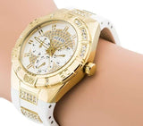 Guess Luna Diamonds White Dial White Rubber Strap Watch for Women - W0653L3 Buy Now By Guess