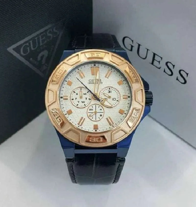 Guess Force Multi Function White Dial Blue Leather Strap Watch For Men - W0674G7 Buy Now By Guess