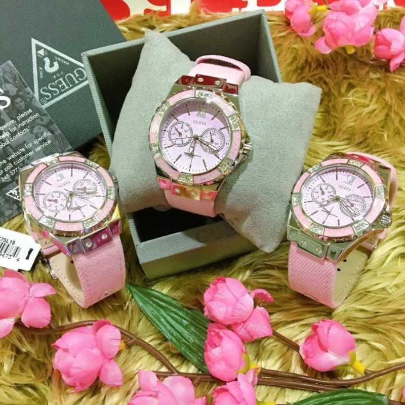 Guess Limelight Quartz Diamonds Pink Dial Pink Denim Strap Watch For Women - W0775l15 Buy Now By Guess