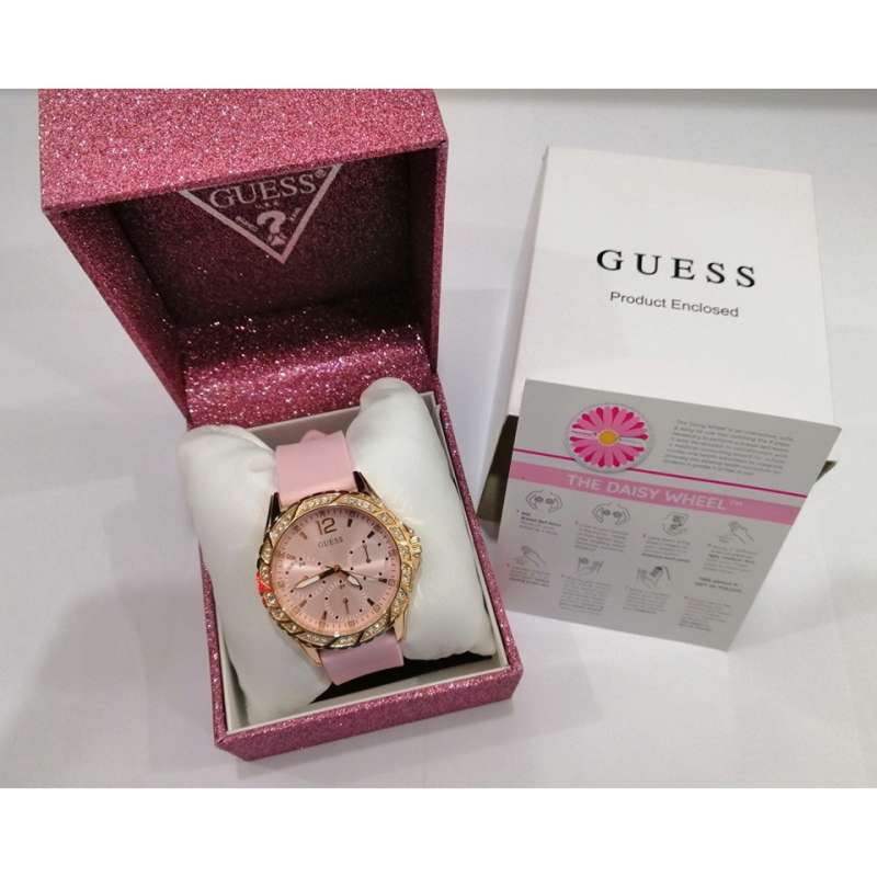 Guess Sparkling Diamonds Pink Dial Pink Rubber Strap Watch for Women - W0032L9 Buy Now By Guess