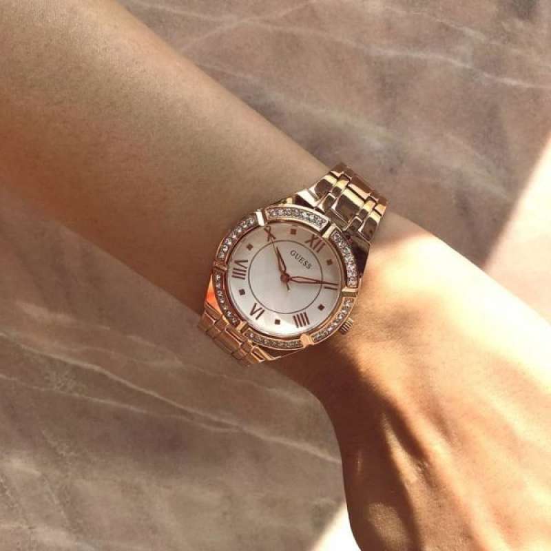 Guess Cosmo Diamonds Silver Dial Rose Gold Steel Strap Watch For Women - GW0033L3 Buy Now By Guess