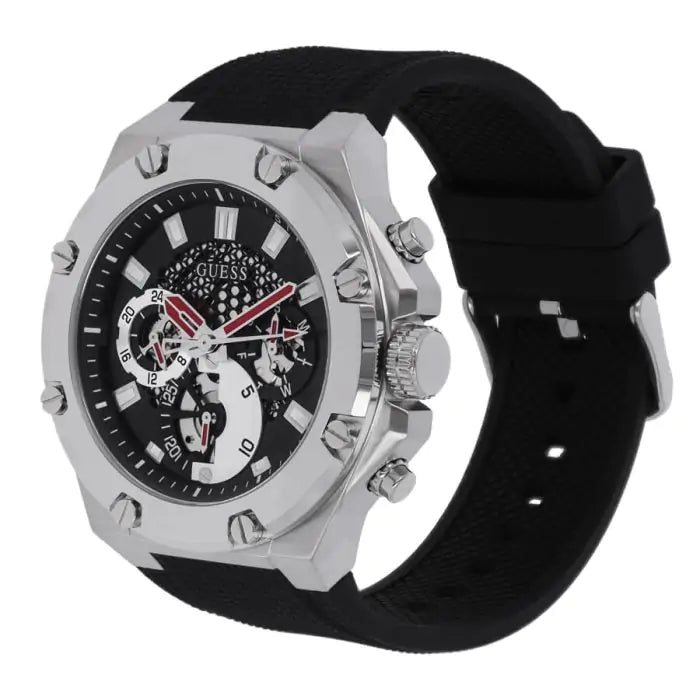 Guess Third Grear Multi Function Black Dial Black Rubber Strap Watch for Men- GW0334G1 Buy Now By Guess