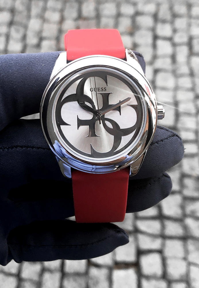 Guess G-Twist Silver Dial Red Rubber Strap Watch for Women - W0911L9 Buy Now By Guess