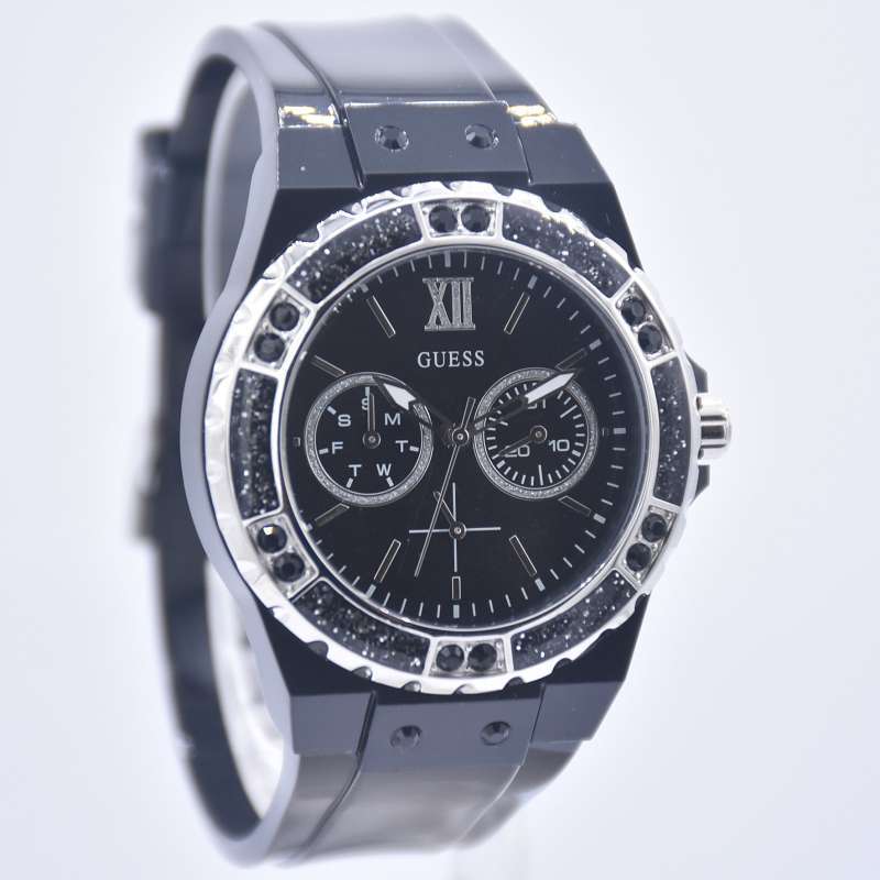 Guess Limelight Diamonds Black Dial Black Rubber Strap Watch for Women - GW0041L5 Buy Now By Guess