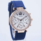 Guess Solstice Diamonds Silver Dial Blue Rubber Strap Watch for Women - GW0113L3 Buy Now By Guess