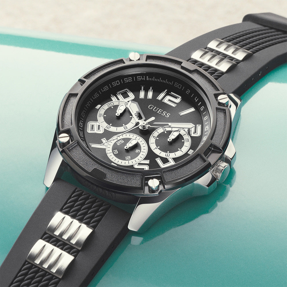 Guess Delta Black Dial Black Silicone Strap Watch for Men - GW0051G1 Buy Now By Guess