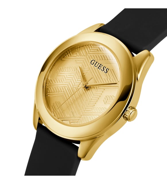 Guess Cubed Analog Gold Dial Black Silicone Strap Watch For Women - GW0665L1 Buy Now By Guess