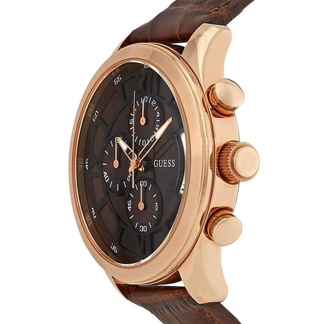 Guess Analog Chronograph Brown Dial Brown Leather Strap Watch For Men - W14052G2 Buy Now By Guess