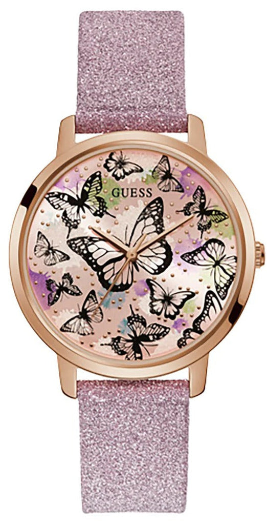Guess Mariposa Pink Dial Pink Leather Strap Watch for Women - GW0008L2 Buy Now By Guess