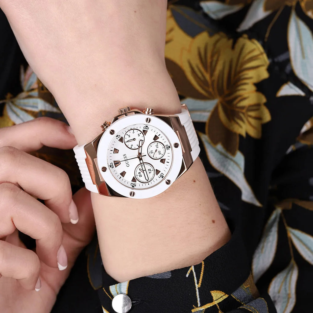 Guess Athena White Dial White Rubber Strap Watch For Women - GW0030L3 Buy Now By Guess